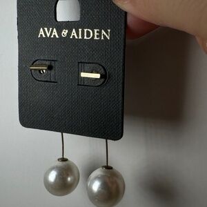 New AVA & AIDEN Silver Gold Drop Earring White Pearl Dangle Designer NWT Classic